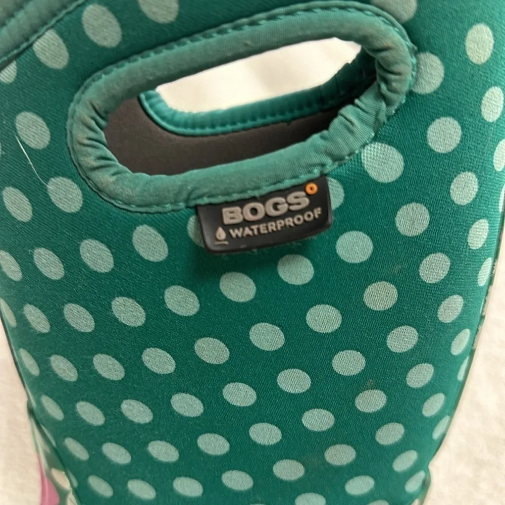 Bogs Girls Flower Dots Rubber Weatherproof Boots, youth 7 - Picture 2 of 13